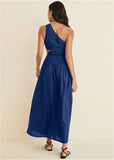 Linen Cutout Maxi Dress Sodalite Blue