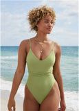 Strappy Tulum High Leg One Piece Mosstone
