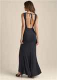 Open Back Slit Maxi Dress Black