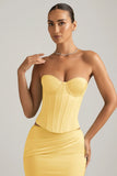 Satin Lace Up Corset Top in Pastel Yellow