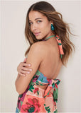 Halter Mini Dress Patchwork Bouquet
