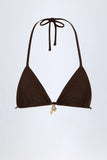 Charm Detail Triangle Bikini Top in Dark Chocolate