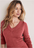 V Neck Mini Sweater Dress Mineral Red
