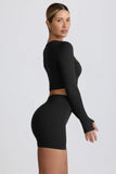 Super Sculpt Seamless Long Sleeve Crop Top in Black