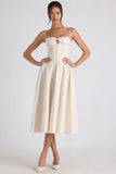 Lace Trim Pintucked Poplin Midaxi Dress in Ivory