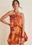 Printed Keyhole Halter Parrot Palm