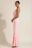 Embellished Appliqué Soft Scoop Corset Gown in Pink