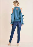 Cold Shoulder Bow Sweater Niagara