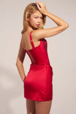 Satin Sweetheart Neck A Line Mini Dress in Rose Red