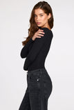 Ribbed Modal Long Sleeve Plunge Bodysuit in Black