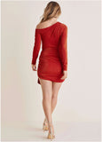 Glitter Knit One Shoulder Top Racing Red Glitter Knit