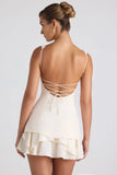 Ruffle Trim Button Detail Corset Mini Dress in Ivory