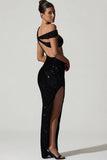 Embellished Asymmetric Cut Out Gown in Black