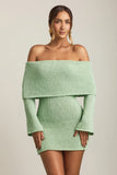 Bouclé Off Shoulder Mini Dress in Mint