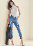 Leopard Cuffed Jeans Light Wash