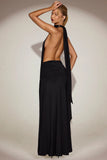 Soft Jersey Halterneck Backless Maxi Dress in Black