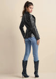 Snake Embossed Faux Leather Embellished Blazer Black
