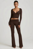 Modal Ruched Long Sleeve Top in Chocolate Brown