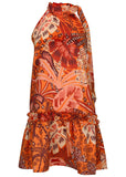 Drop Waist Mini Dress Parrot Palm