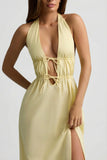 Backless Cotton Poplin Midaxi Dress in Lemon Yellow