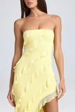 Bandeau Ruffle Trim Maxi Dress in Lemon Sherbet