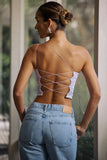 One Shoulder Lace Up Top in Soft Lilac