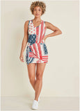 V Neck Side Wrap Mini Dress Americana Patchwork Stripe