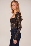 Long Sleeve Laced Bodysuit in Black