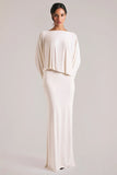 Long Sleeve Draped Maxi Dress in Vanilla