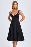Bow Detail A Line Midi Dress in Black