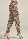 Faux Suede Leopard Print Cargo Pants Brown Multi