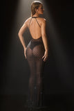 Embellished Semi Sheer Halterneck Gown in Black