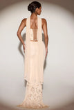 Embellished Draped Mid Rise Gown Skirt in Gold