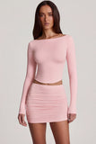 Modal Boat Neck Long Sleeve Top in Pink