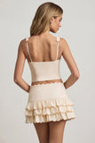 Layered Ruffled Low Rise Mini Skirt in Ivory