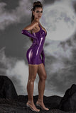 Cut Out Vinyl Corset Mini Dress in Purple