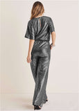 Metallic Flutter Sleeve Jumpsuit Silver