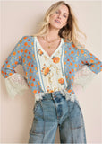 Lace Trim Woven Top Blue Multi