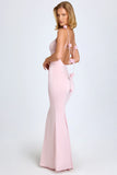 Slinky Jersey Floral Appliqué Gown in Blush
