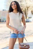 Best Day Ever Beige High Neck Sweater Tank