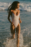 Charm Detail Cross Back Swimsuit in Cherry Print