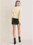 Pointelle Sleeve Crew Neck Off White
