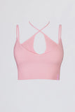 Seamless Soft Rib Crossover Sports Bra in Powder Pink