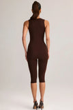 Modal Square Neck Bodycon Capri Jumpsuit in Chocolate Brown