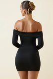 Off Shoulder Ruched Bodycon Mini Dress in Black