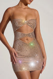 Embellished Cut Out Mini Dress in Almond