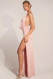 Cowl Neck Thigh High Gown in Blush Pink