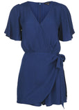 Dotted Wrap Romper Dark Blue