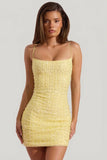 Embellished Scoop Neck Bodycon Mini Dress in Yellow