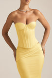 Satin Lace Up Corset Top in Pastel Yellow